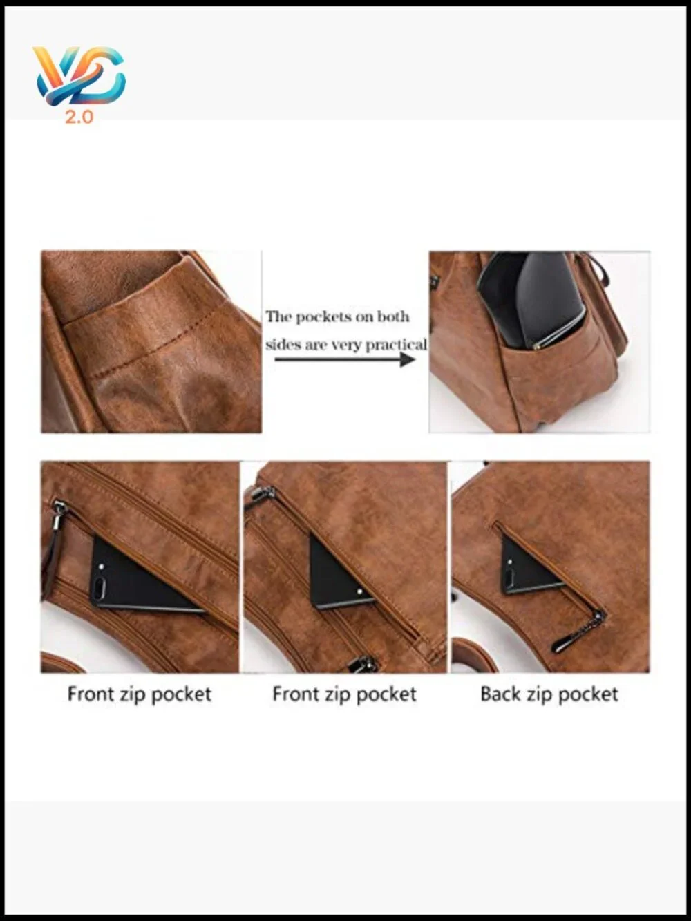 Soft PU Leather Hobo Crossbody Bag Multi-Pocket Tote Shoulder Bag